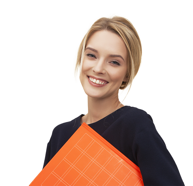 A smiling lady holding some documents